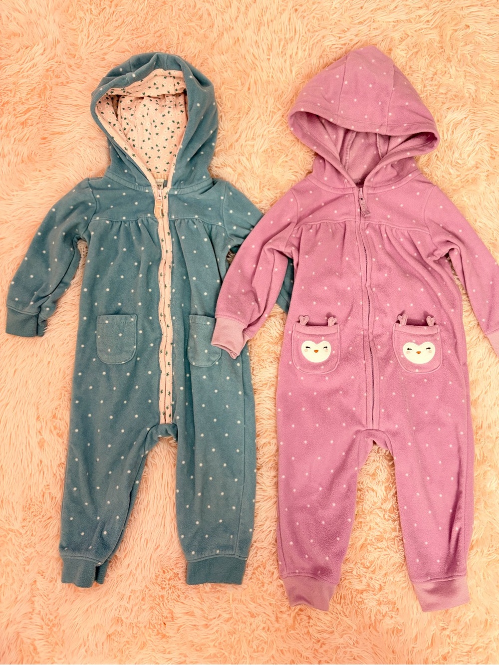 Carter's Purple and blue Hooded Baby Rompers Set